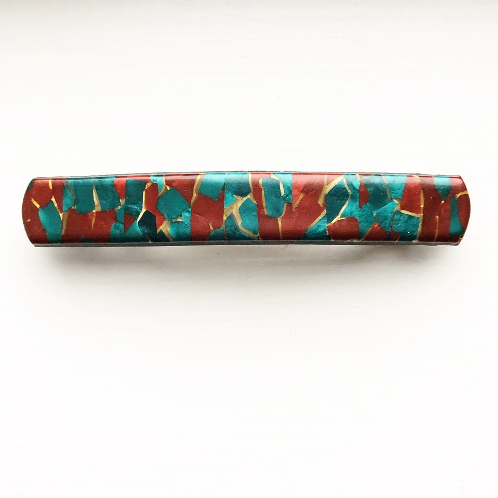 Vintage red & blue paint chip barrette hair clip - Picture 1 of 6